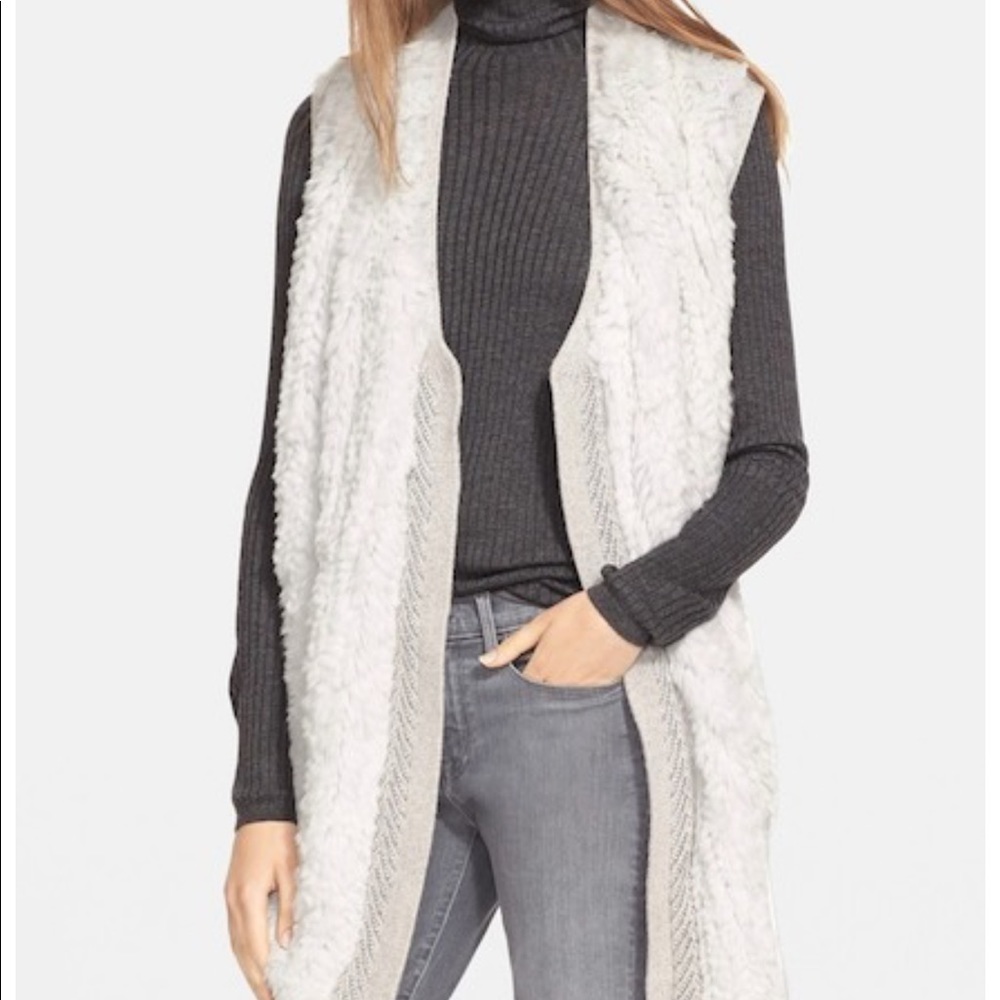 NWT Vince Fur Vest w/Sweater Back, Grey/white, Med - Picture 1 of 6